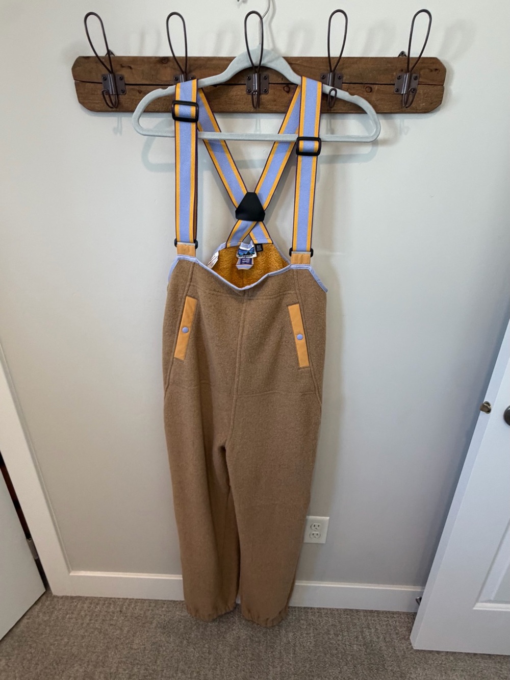 Women’s Tan Fleece Bib Pants with Adjustable Straps